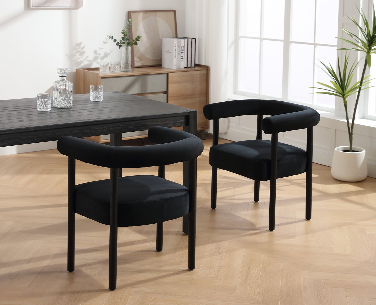 Guyou Modern Dining Chairs Set of 2, Velvet & Wood, Elegant Barrel Back ...