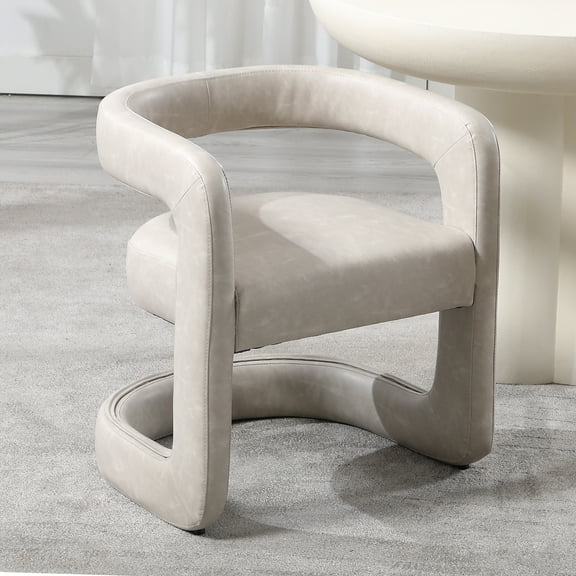 Guyou Modern Barrel Dining Chairs (Set of One), PU Upholstered Kitchen Chair Armchair with Open Back and Upholstery, Comfy Accent Makeup Vanity Chair for Living Room Bedroom Kitchen, Gray