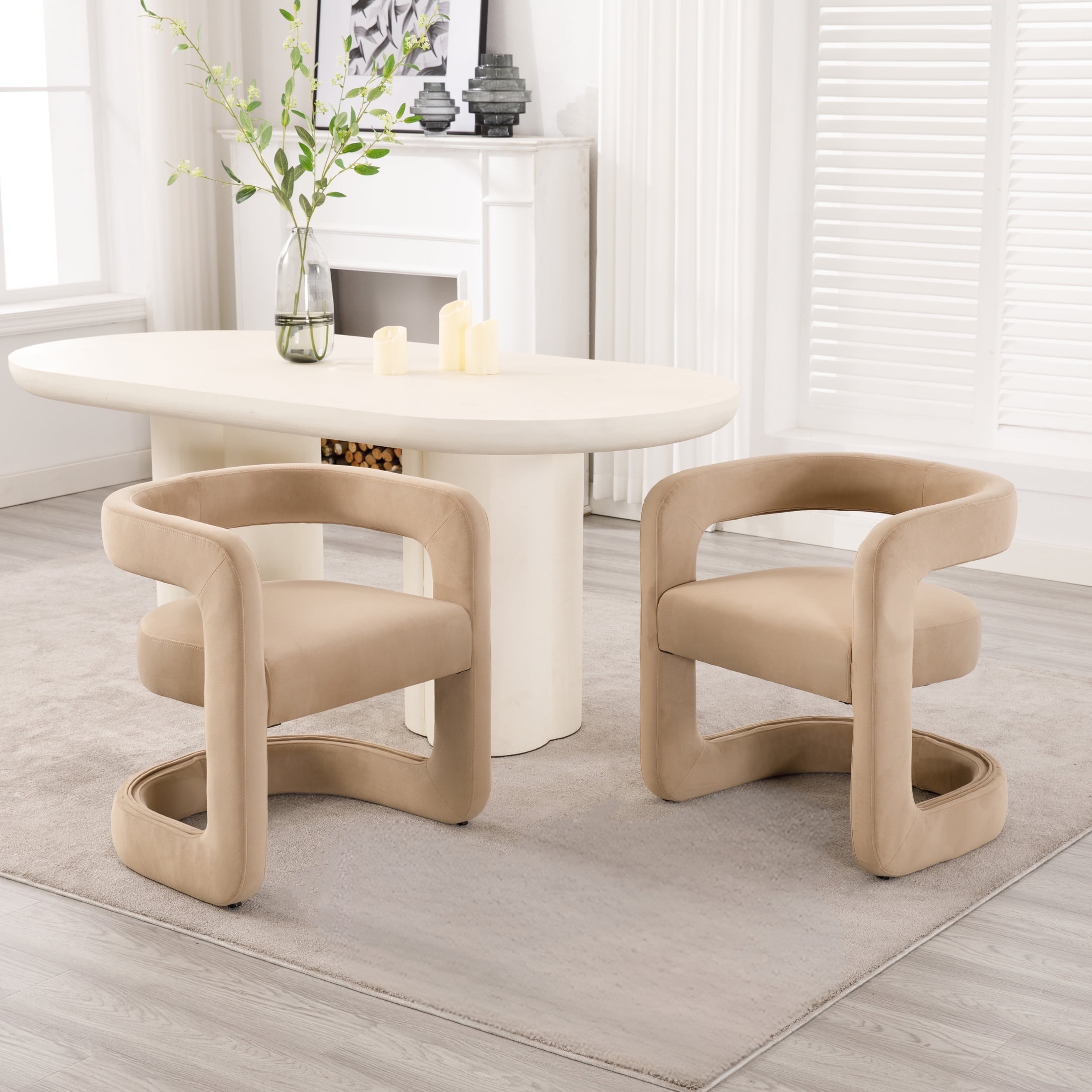 Guyou Modern Barrel Dining Chairs (Set of Two), Velvet Upholstered ...