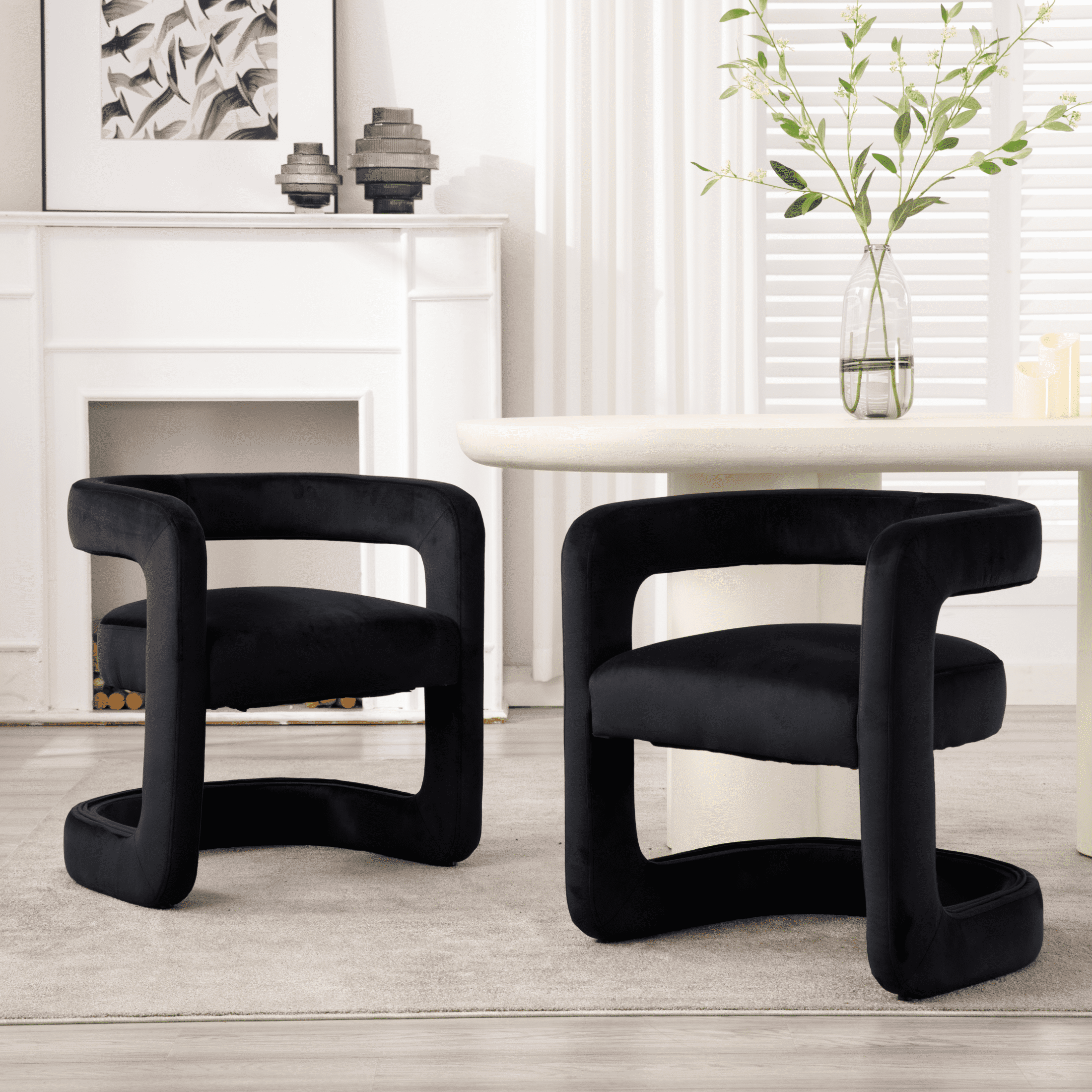Guyou Modern Barrel Dining Chairs (Set of Two), Velvet Upholstered ...