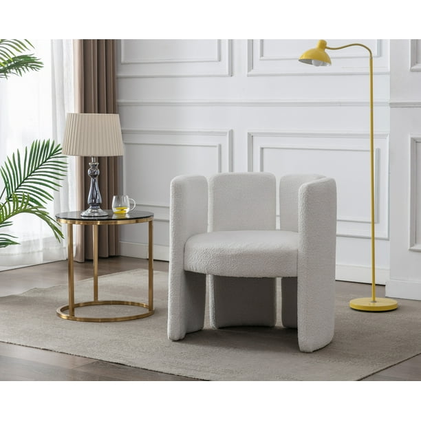 Guyou Modern Barrel Side Chair, Cute Upholstered Faux Fur Accent