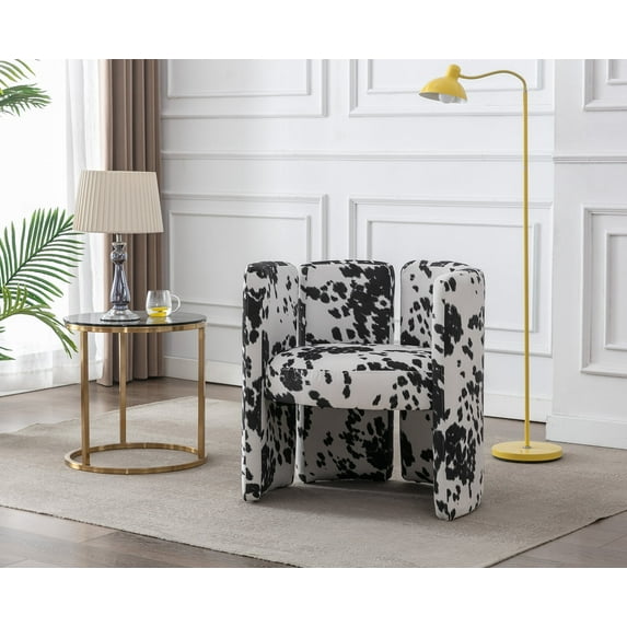 Guyou Modern Barrel Side Chair, Cute Upholstered Velvet Accent Chair with Back for Living Room Bedroom Children's Room Reception Room, Cow