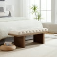 thumbnail image 1 of Guyou Modern Bench, 47 Inch Upholstered End of Bed Bench, Entryway Bench with Linen Cylindrical Fabric Cushion, Wooden Window Bench for Living Room Bedroom Hallway, Beige, 1 of 11