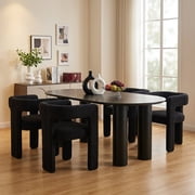 Guyou Modern Boucle Dining Chair Set of 4, Sherpa Upholstered Barrel Chair, Comfy Armchair with Open Backrest, Vanity Side Chair Accent Chair for Living Room Bedroom Dining Room, Black