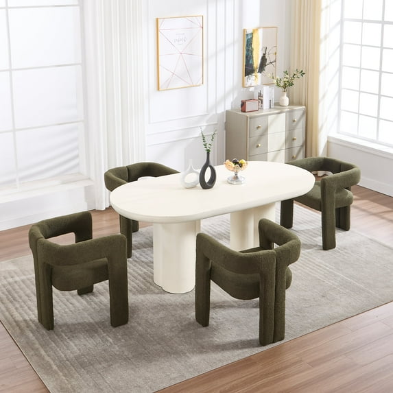 Guyou Modern Boucle Dining Chair Set of 4, Sherpa Upholstered Barrel Chair, Comfy Armchair with Open Backrest, Vanity Side Chair Accent Chair for Living Room Bedroom Dining Room, Green