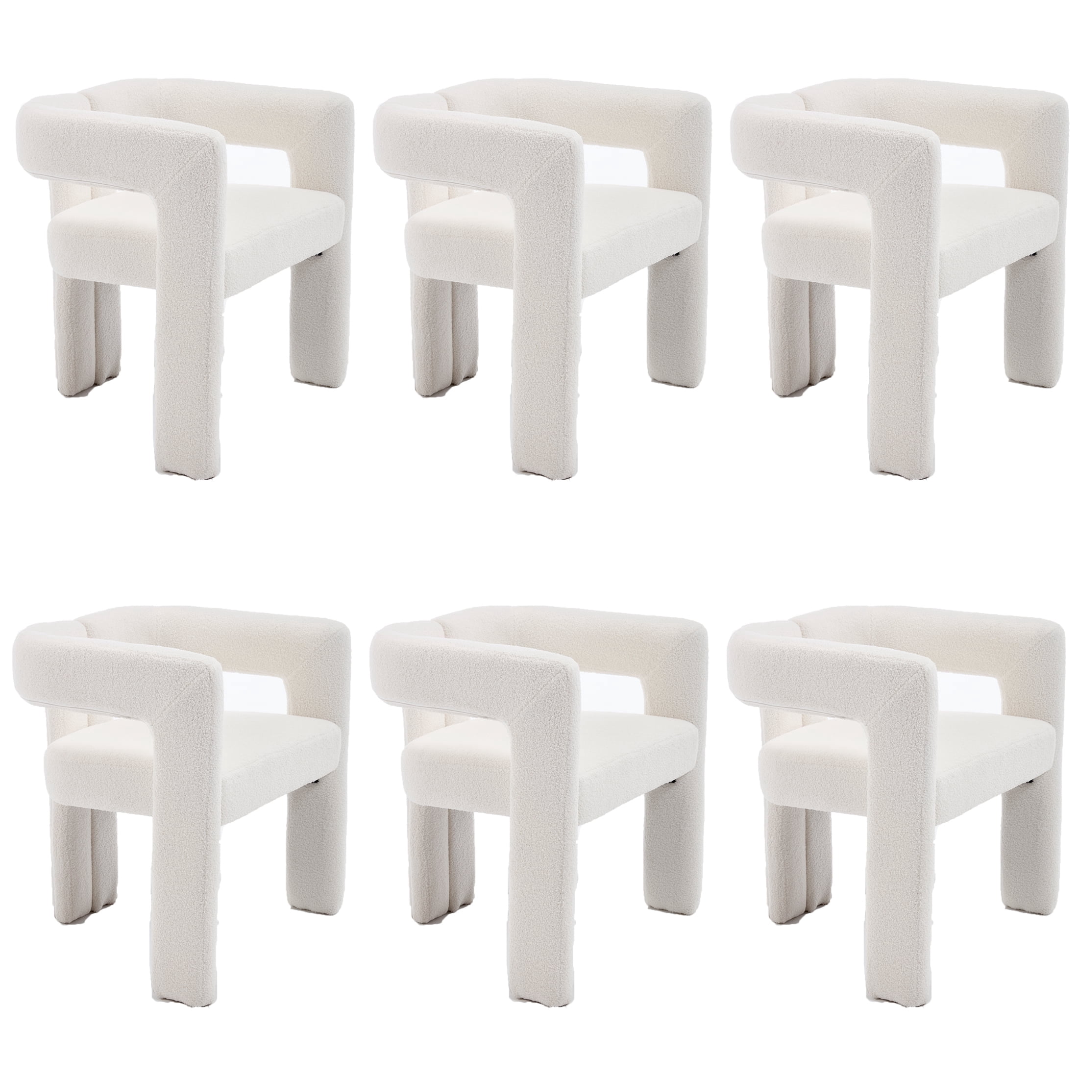 Guyou Modern Boucle Dining Chair Set of 6, Sherpa Upholstered Barrel Chair, Comfy Armchair with Open Backrest, Vanity Side Chair Accent Chair for Living Room Bedroom Dining Room, White