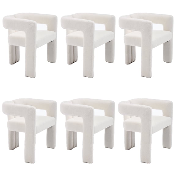 Guyou Modern Boucle Dining Chair Set of 6, Sherpa Upholstered Barrel Chair, Comfy Armchair with Open Backrest, Vanity Side Chair Accent Chair for Living Room Bedroom Dining Room, White