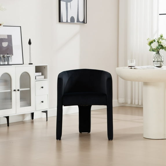 Guyou Modern Boucle Dining Chairs, Barrel Velvet Side Chair with Curved Backrest and Arms, Comfy Dressing Vanity Chairs, Upholstered Kitchen Chairs for Living Room Bedroom Dining Room, Black