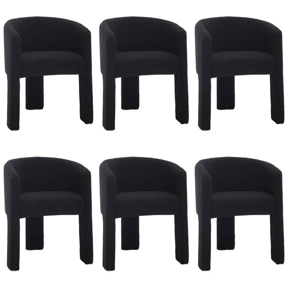 Guyou Modern Boucle Dining Chairs Set of 6, Barrel Sherpa Side Chair with Curved Backrest and Arms, Comfy Dressing Vanity Chairs, Upholstered Kitchen Chairs for Living Room Bedroom Dining Room, Black