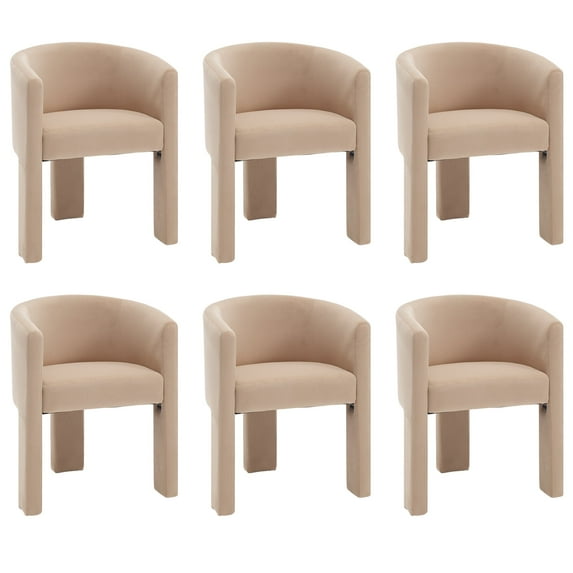 Guyou Modern Boucle Dining Chairs Set of 6, Barrel Velvet Side Chair with Curved Backrest and Arms, Comfy Dressing Vanity Chairs, Upholstered Kitchen Chairs for Living Room Bedroom Dining Room, Khaki
