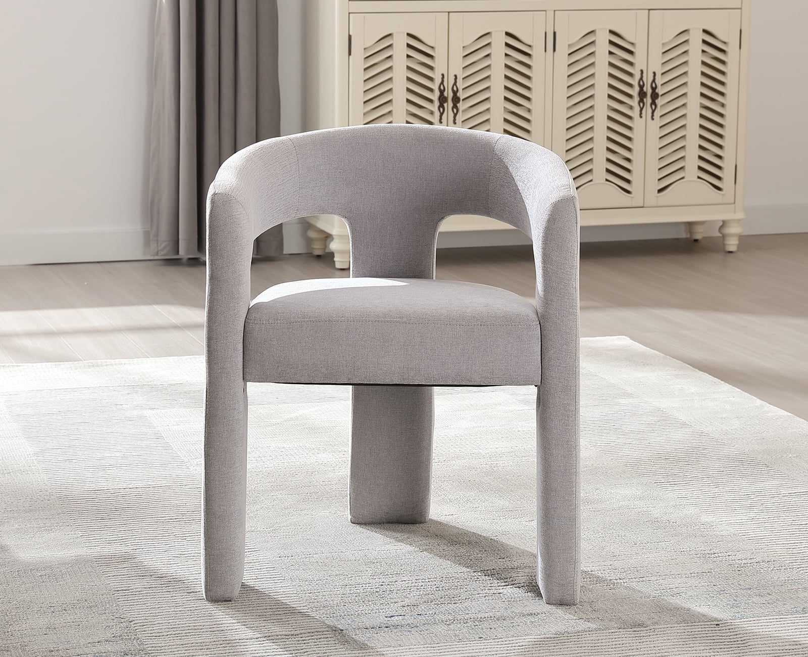 Guyou Modern Chenille Upholstered Dining Chair, Cute Barrel Side Armchair Kitchen Chair with Armrests and Back for Living Room Dining Room Bedroom, Grey