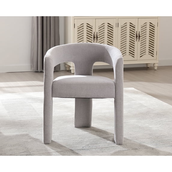 Guyou Modern Chenille Upholstered Dining Chair, Cute Barrel Side Armchair Kitchen Chair with Armrests and Back for Living Room Dining Room Bedroom, Grey