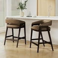 thumbnail image 1 of Guyou Modern Counter Height Bar Stools Set of 2, Leather Upholstered Barstools with Barrel Back, 26" Walnut Kitchen Island Stools Comfy Counter Stools for Breakfast Bar and Dining Room, PU Brown, 1 of 7