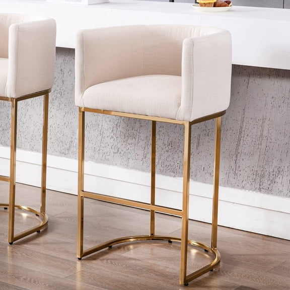 Guyou Modern Counter Height Bar Stool, 32" Linen Counter Stools with Tall Barrel Back, Black Tubular Frame, Deep Comfortable Seat Island Stools for Kitchen Counter, Home Bars, Cream