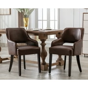Guyou Modern Dining Chair Set of 2, Faux Leather Upholstered Armchair Accent Side Chair with Open Back and Wooden Legs, Kitchen Chairs for Dining Room Living Room Kitchen Bedroom, Brown