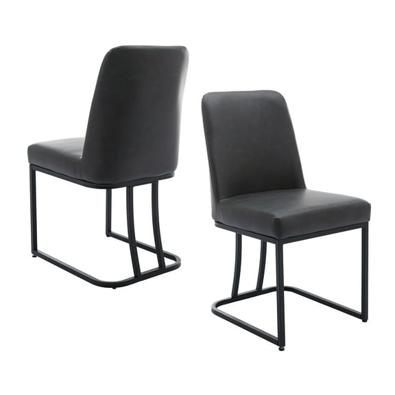 Guyou Modern Dining Chair Set of 2, Faux Leather Upholstered Side Chair with High Back and Metal Frame for Living Room Dining Room, Charcoal