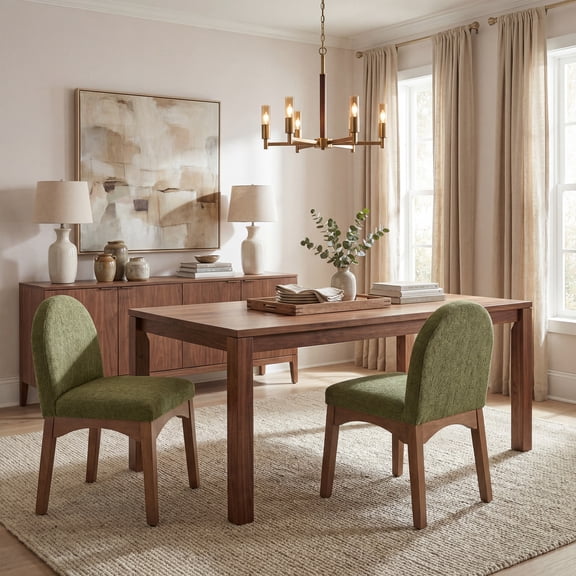 Guyou Modern Dining Chairs Set of 2, Chenille Upholstered Dining Room Chairs, Mid Century Wooden Kitchen Side Chairs for Dining Room, Kitchen, and Living Room, Green