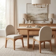 Guyou Modern Dining Chairs Set of 2, Linen Upholstered Dining Room Chairs, Mid Century Wooden Kitchen Side Chairs for Dining Room, Kitchen, and Living Room, Beige