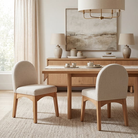 Guyou Modern Dining Chairs Set of 2, Linen Upholstered Dining Room Chairs, Mid Century Wooden Kitchen Side Chairs for Dining Room, Kitchen, and Living Room, Beige