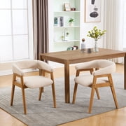 Guyou Modern Dining Chairs Set of 2, Linen Upholstered Wooden Kitchen Side Chairs, Barrel Armchair with Curved Backrest for Dining Room Kitchen Living Room, Beige
