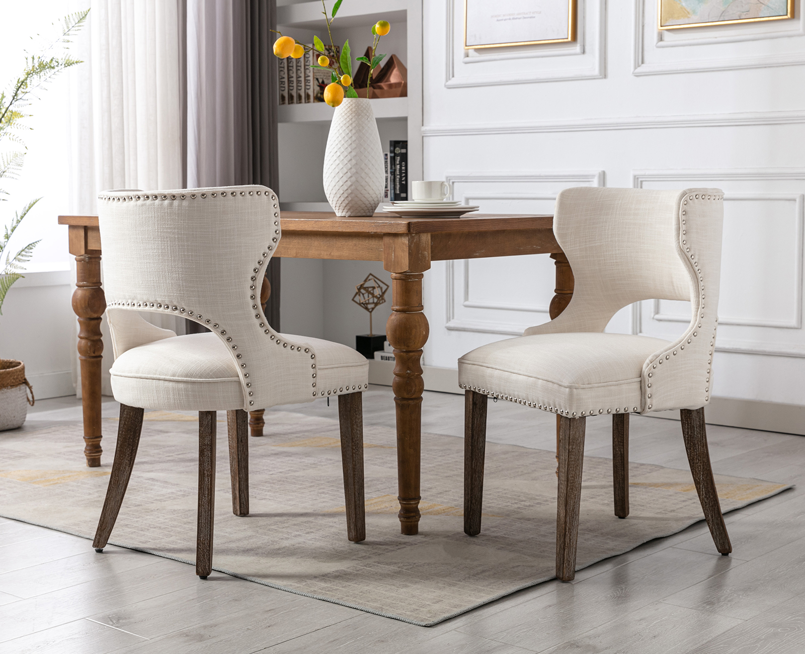 Guyou Modern Dining Chairs Set of 2, Mid-century Upholstered Linen Side ...