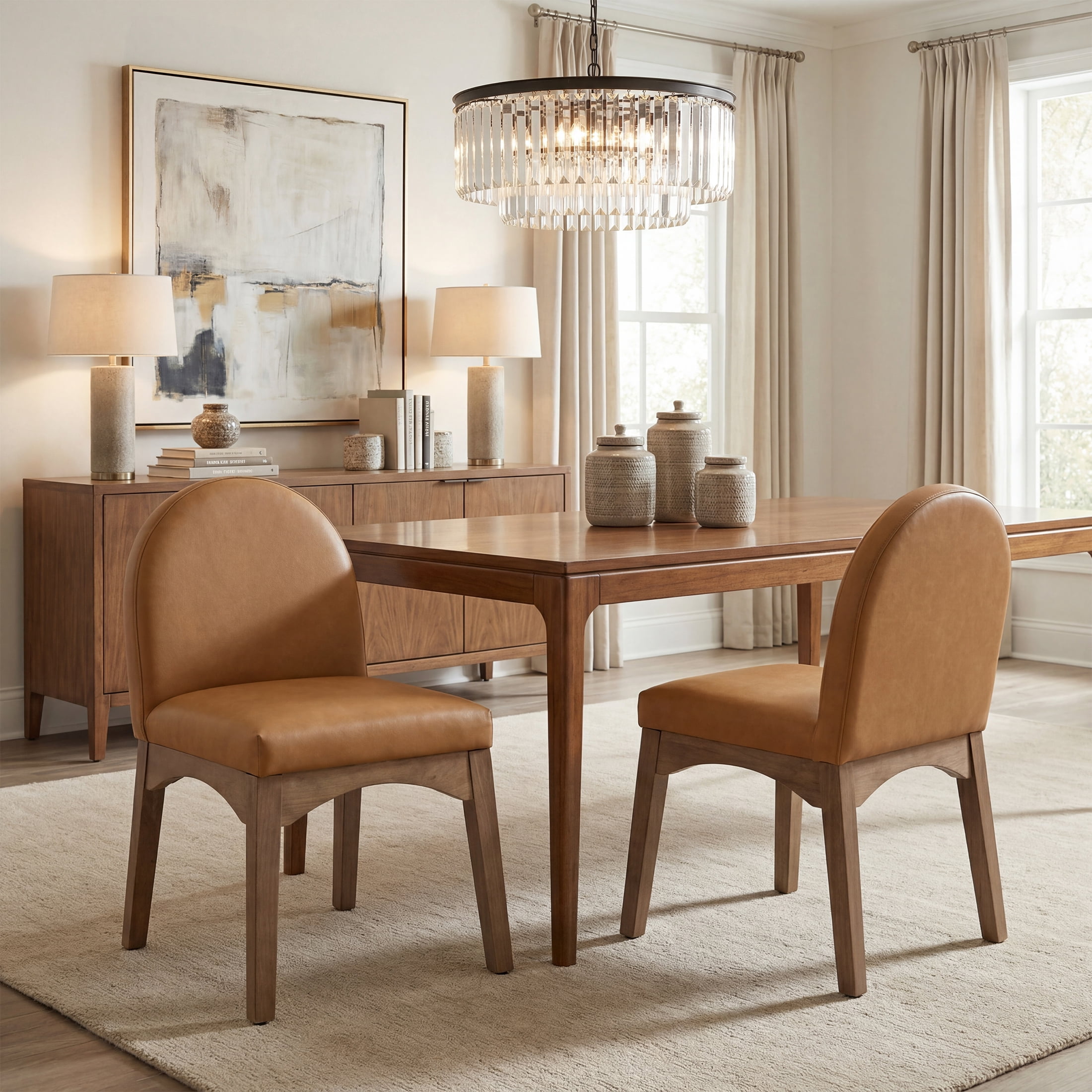 Guyou Modern Dining Chairs Set of 2, PU Upholstered Dining Room Chairs, Mid Century Wooden Kitchen Side Chairs for Dining Room, Kitchen, and Living Room, Brown
