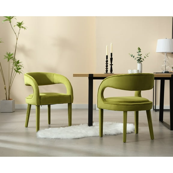 Guyou Modern Dining Chairs Set of 2, Velvet Upholstered Barrel Kitchen Chairs with Open Back, Lovely Dresser Chair, Comfy Dining Side Chairs for Dining Room Bedroom Living Room, Green