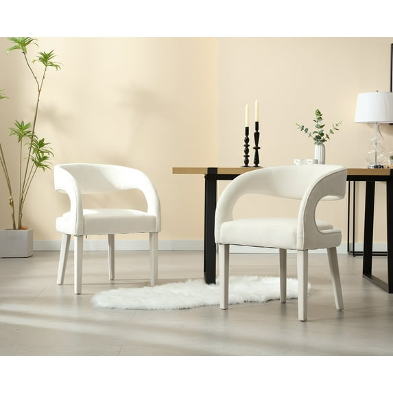 Guyou Modern Dining Chairs Set of 2, Velvet Upholstered Barrel Kitchen Chairs with Open Back, Lovely Dresser Chair, Comfy Dining Side Chairs for Dining Room Bedroom Living Room, White
