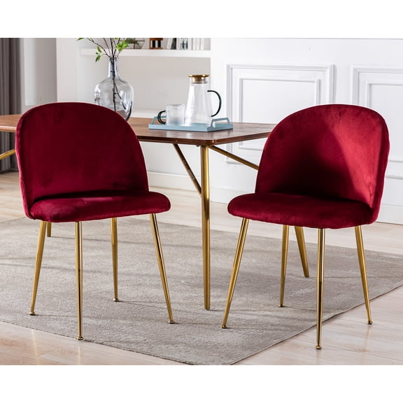 Guyou Modern Dining Chairs Set of 2, Velvet Upholstered Side Chair with Back and Gold Metal Legs for Living Room Dining Room Bedroom Kitchen, Wine Red