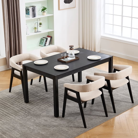 Guyou Modern Dining Chairs Set of 4, Linen Upholstered Wooden Kitchen Side Chairs, Barrel Armchair with Curved Backrest for Dining Room Kitchen Living Room, Beige