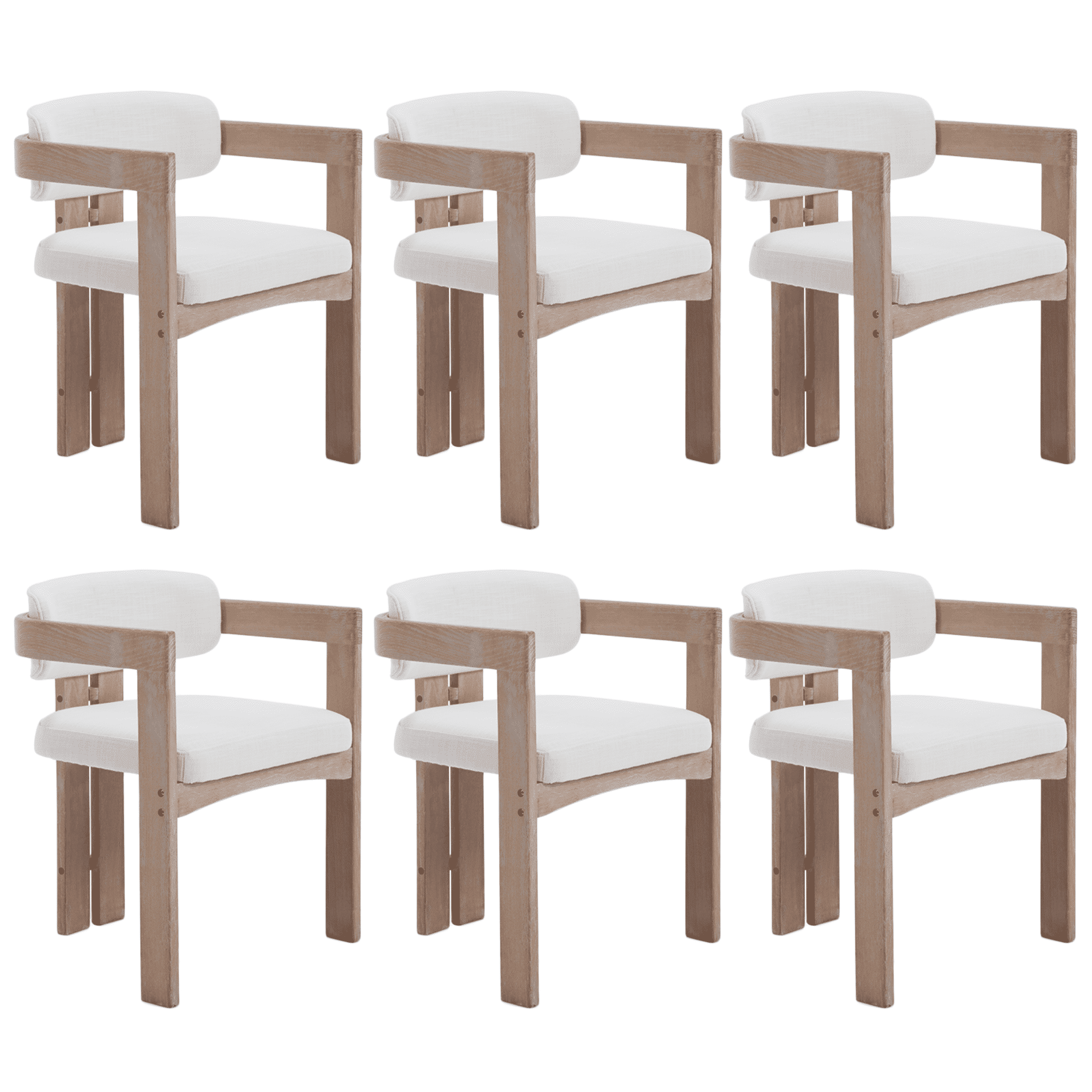 Guyou Linen Dining Chairs - Set of 6, 24" Wide Barrel Back Armchairs for Dining Room & Kitchen, Modern Curved Back Chairs with Black Wood Frame, Beige