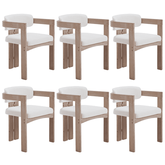 Guyou Linen Dining Chairs - Set of 6, 24" Wide Barrel Back Armchairs for Dining Room & Kitchen, Modern Curved Back Chairs with Black Wood Frame, Beige
