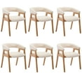 thumbnail image 1 of Guyou Modern Dining Chairs Set of 6, Linen Upholstered Wooden Kitchen Side Chairs, Barrel Armchair with Curved Backrest for Dining Room Kitchen Living Room, Beige, 1 of 7
