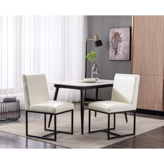 Guyou Modern Dining Chairs Set Of 2, PU Leather Upholstered Dining Chairs with Metal Legs for Dining Room, Living Room, Bedroom (White)