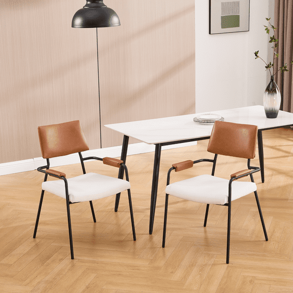 Guyou Modern Dining Chairs - Set of 2, Side Chairs with Open Back & Arms, 19" Wide Dining Room Chairs for Kitchen & cafe, Brown