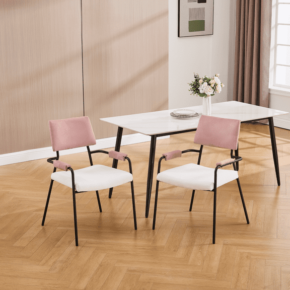 Guyou Modern Dining Chairs - Set of 2, Side Chairs with Open Back & Arms, 19" Wide Dining Room Chairs for Kitchen & cafe, Pink