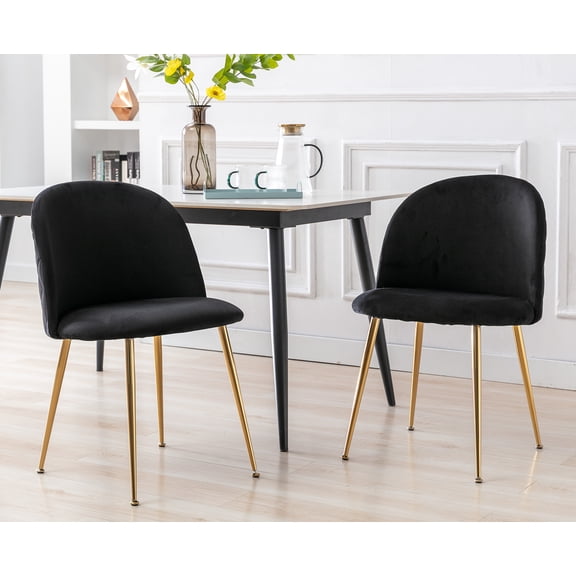 Guyou Modern Dining Chairs Set of 2, Velvet Upholstered Side Chair with Back and Gold Metal Legs for Living Room Dining Room Bedroom Kitchen, Black