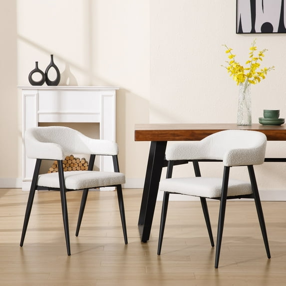 Guyou Modern Dining Room Armchairs Set of 2, Retro Sherpa Upholstered Dining Chairs, Mid-Century Open Back Kitchen Side Chairs for Dining Room Living Room Kitchen, Beige