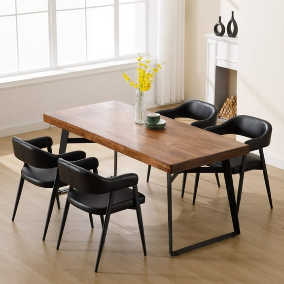 Guyou Modern Dining Room Armchairs Set of 4, Retro Faux Leather Upholstered Dining Chairs, Mid-Century Open Back Kitchen Side Chairs for Dining Room Living Room Kitchen, Black