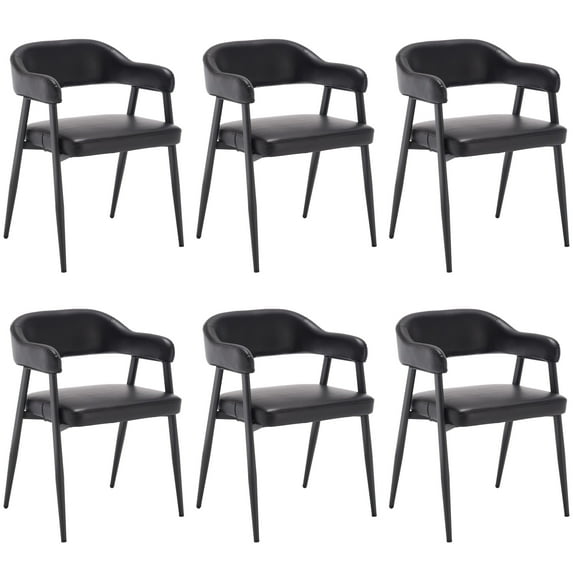 Guyou Modern Dining Room Armchairs Set of 6, Retro Faux Leather Upholstered Dining Chairs, Mid-Century Open Back Kitchen Side Chairs for Dining Room Living Room Kitchen, Black