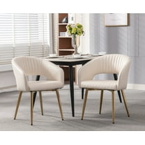 Guyou Modern Faux Leather Dining Chair Set of 2, Upholstered Accent Armchair with Hollow Back and Gold Metal Legs for Living Room Dining Room Kitchen Reception Room, Cream