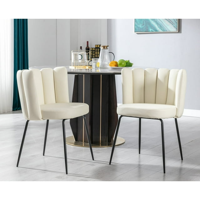 Guyou Modern Faux Leather Dining Chairs Set Of 2, Upholstered Accent Chairs for Living and Dining Room, Cream