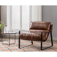 thumbnail image 1 of Guyou Modern Faux Leather Upholstered Accent Armchair with Metal Base, Removable Cushion Lounge Single Sofa Chair for Living Room Bedroom, Brown, 1 of 15