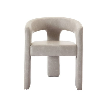 Guyou Modern Faux Leather Upholstered Dining Chair, Cute Barrel Side Armchair Kitchen Chair with Armrests and Back for Living Room Dining Room Bedroom, Light Grey