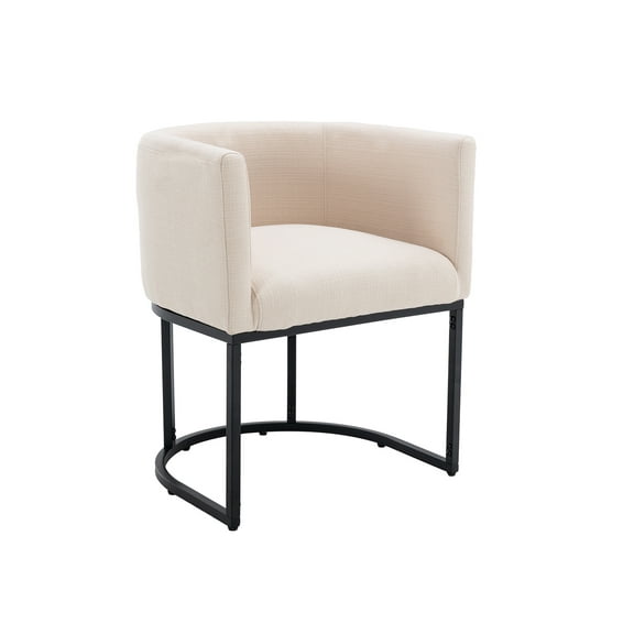 Guyou Modern Linen Dining Chair, Mid-century Upholstered Barrel Kitchen Chairs Fabric Side Chair with Metal Legs and Curved Back for Living Room Dining Room Bedroom, Cream