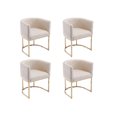 Guyou Modern Linen Dining Chair Set of 4, Mid-Century Upholstered Barrel Kitchen Chairs Fabric Side Chair with Metal Legs and Curved Back for Living Room Dining Room Bedroom, Cream