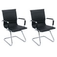 thumbnail image 1 of Guyou Modern Mid Back Office Guest Chair Set of 2, Faux Leather Reception Chair Computer Chair with Armrests and Metal Sled Base for Meeting/Waiting/Conference Room, No Wheels, Black, 1 of 10