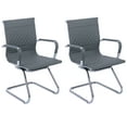thumbnail image 1 of Guyou Modern Mid Back Office Guest Chair Set of 2, Faux Leather Reception Chair Computer Chair with Armrests and Metal Sled Base for Meeting/Waiting/Conference Room, No Wheels, Grey, 1 of 10