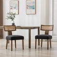 thumbnail image 1 of Guyou Modern Rattan Backrest Dining Chairs Set of 2, Mid-century Farmhouse Linen Upholstered Kitchen Chairs Solid Wood Side Chairs for Kitchen Dining Room Living Room, Charcoal, 1 of 11