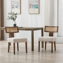 Guyou Modern Rattan Backrest Dining Chairs Set of 2, Mid-century Farmhouse Linen Upholstered Kitchen Chairs Solid Wood Side Chairs for Kitchen Dining Room Living Room, Beige